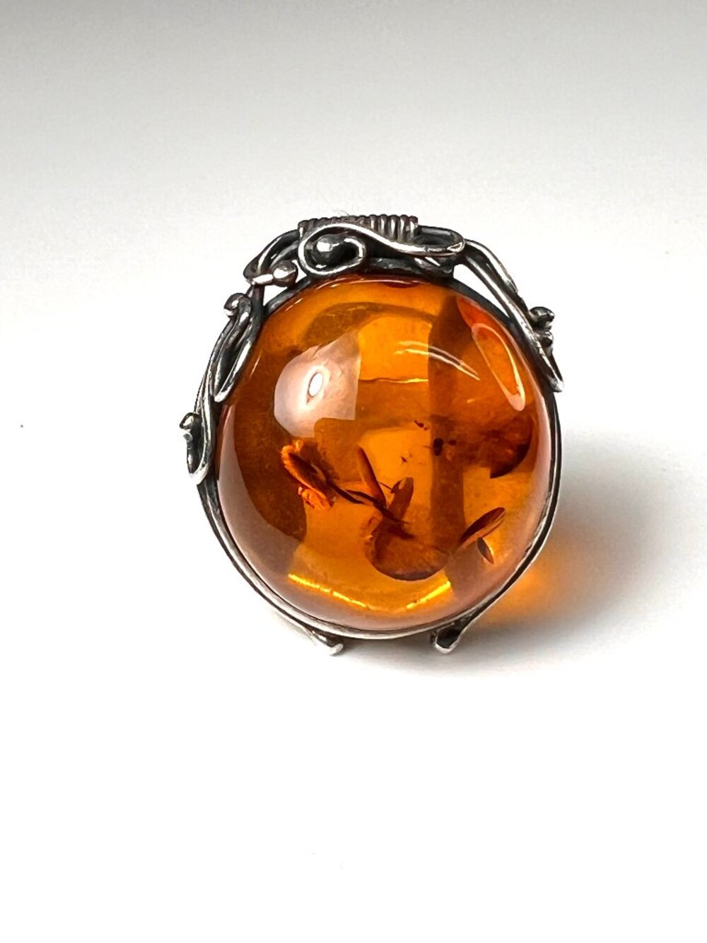 VTG Signed EK Mid Century Baltic Amber Sterling Silver 925 Statement Ring Sz 7.5